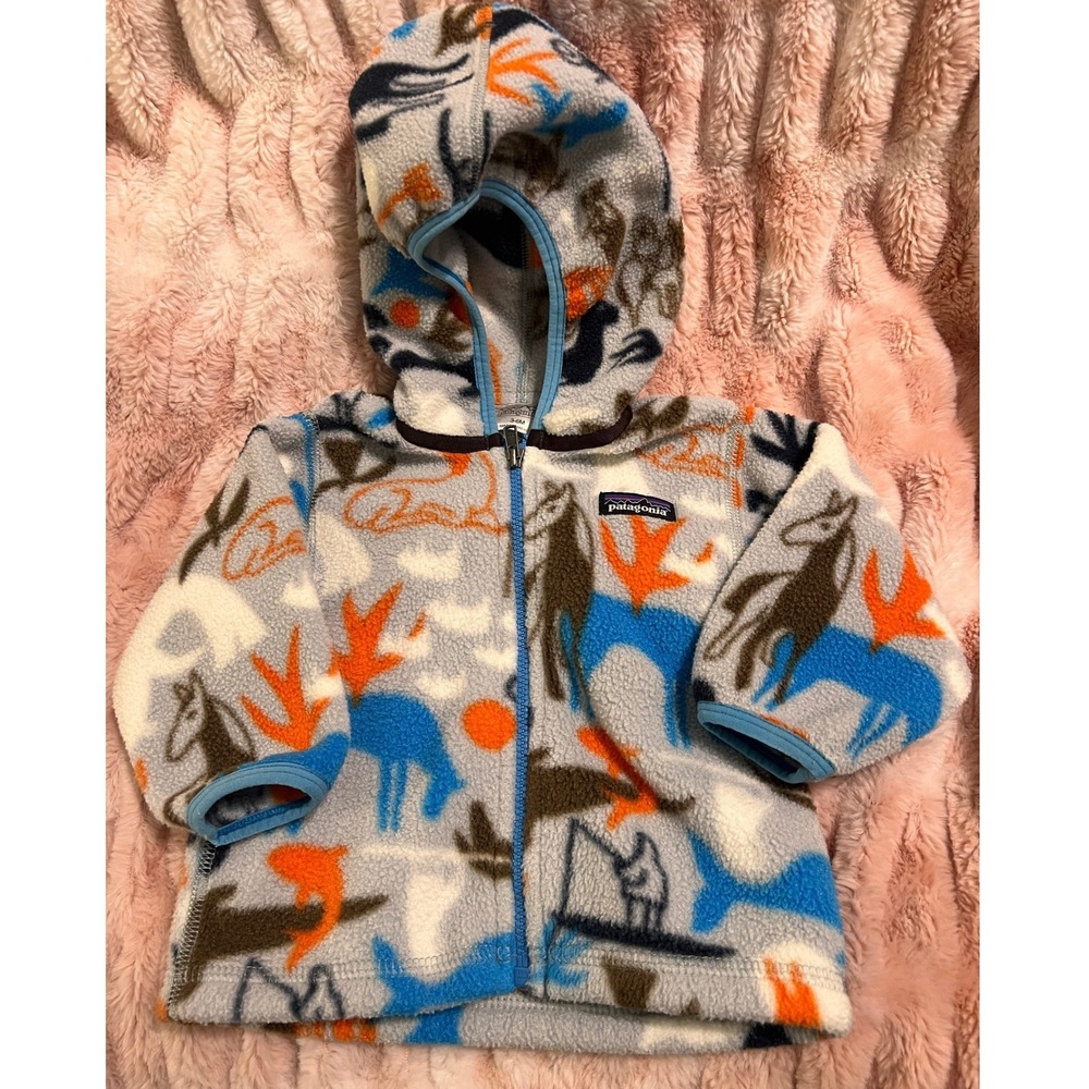 Patagonia Synchilla Fleece Hoodie Kids 3-6M Gray Animal Print Full Zip Jacket